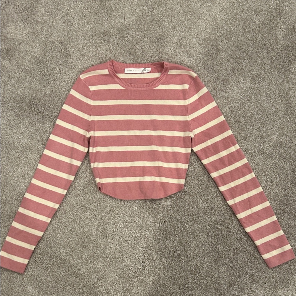 Altar'd State Pink and Cream Striped Crop Top